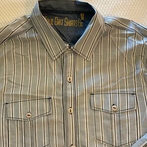True Grit Men's Blue Striped Button Down Shirt